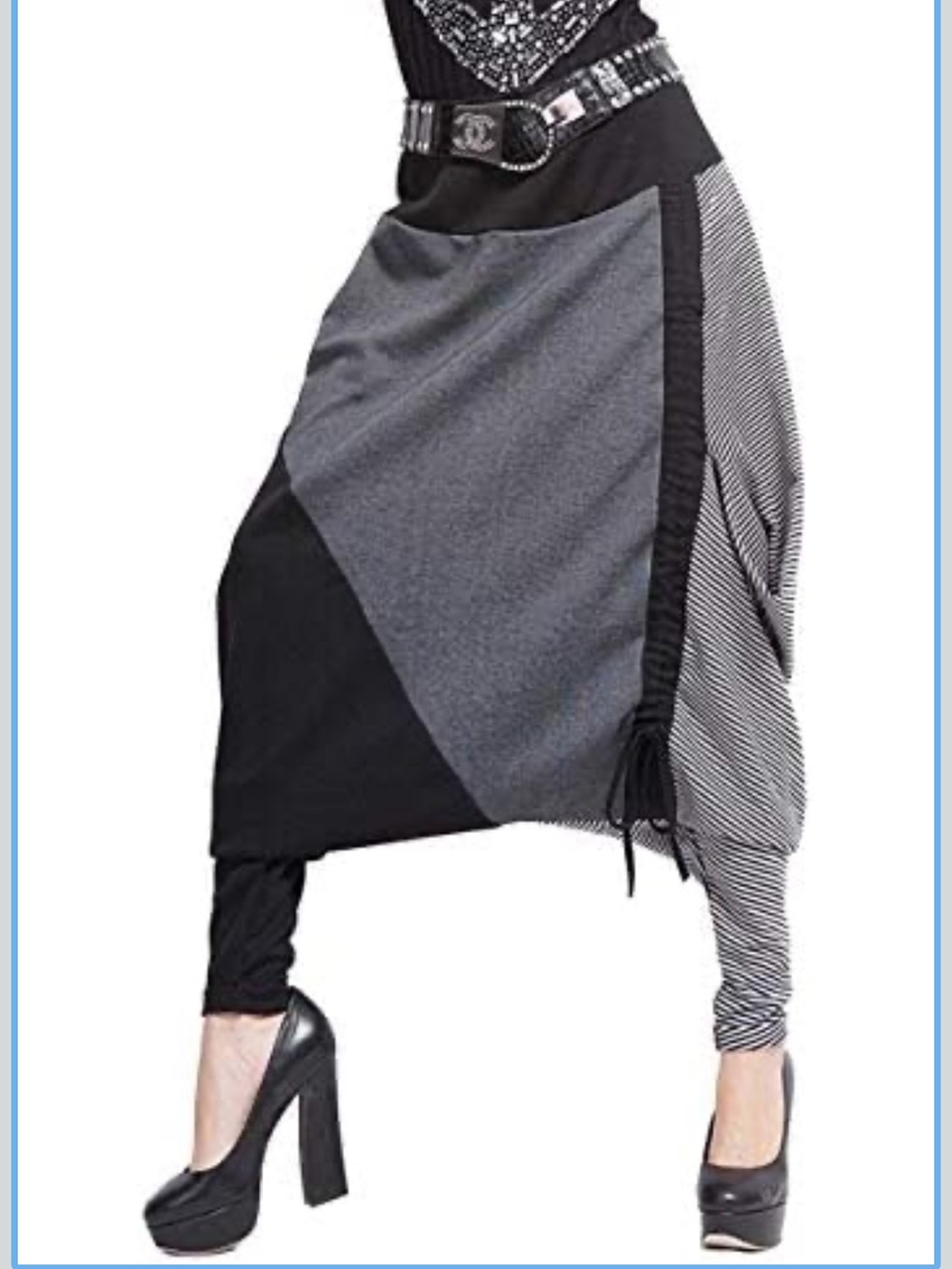 Asymmetric Colorblock Midi Skirt — Black & Gray drop crotch small NWT